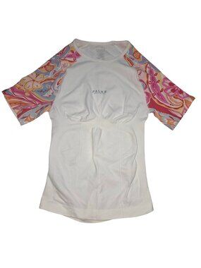Falke Womens L Short Sleeve Cycling Jersey White Multicolor Floral Print 4473